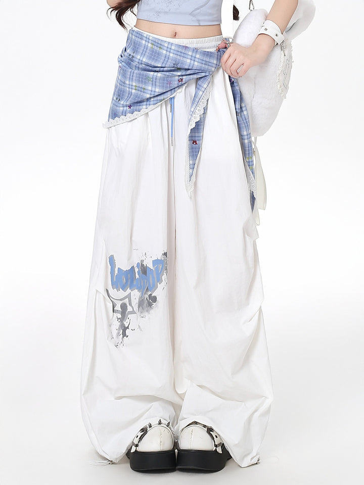 Y2K Plaid Layered Parachute Pants