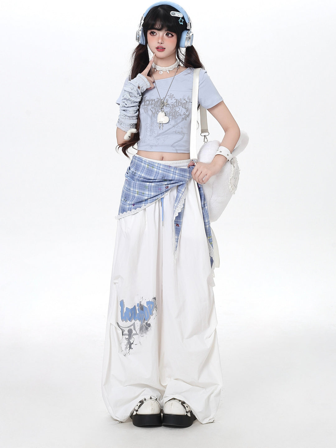 Y2K Plaid Layered Parachute Pants