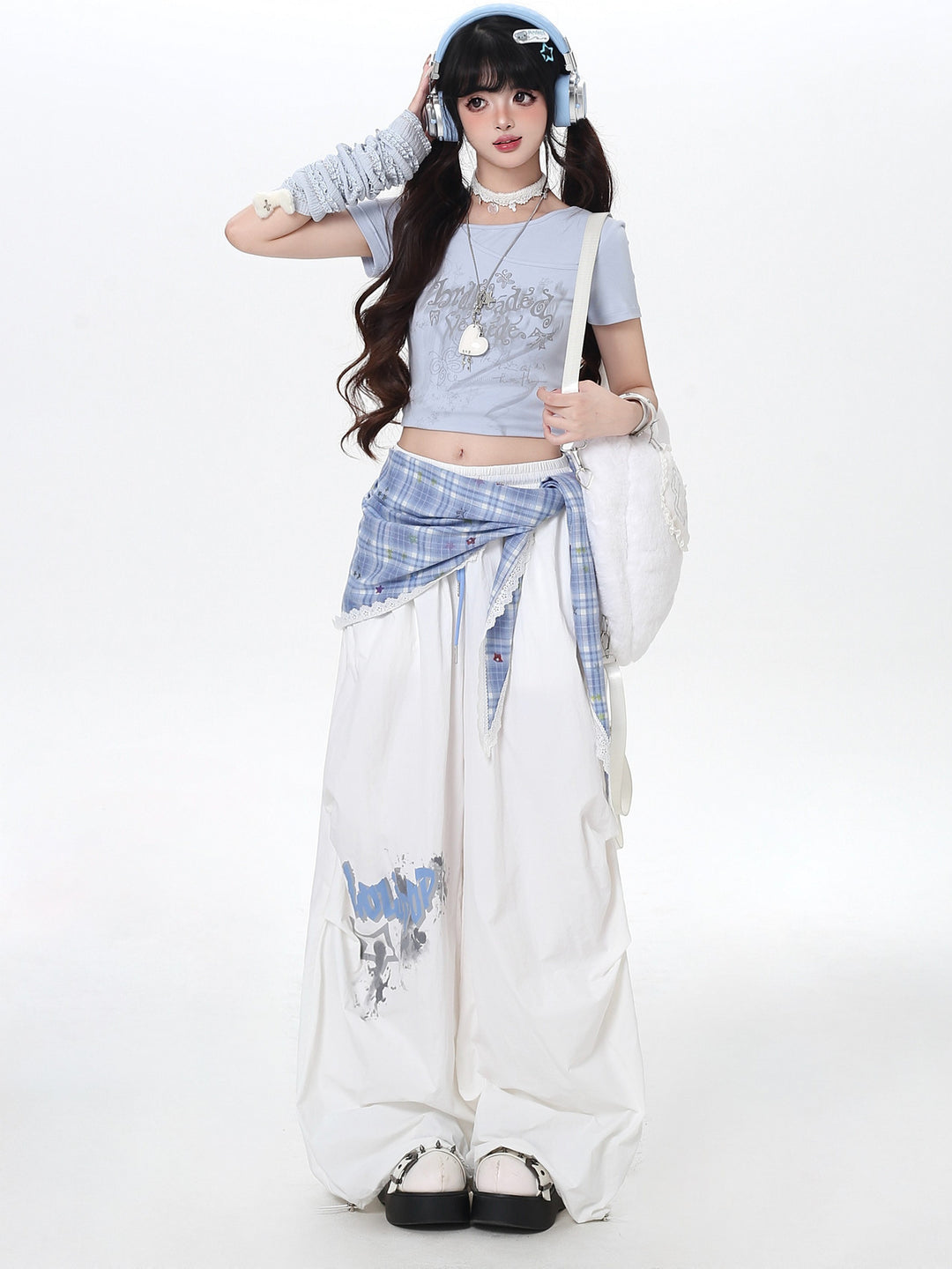 Y2K Plaid Layered Parachute Pants