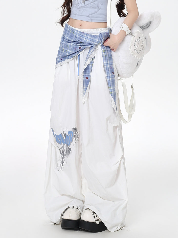 Y2K Plaid Layered Parachute Pants