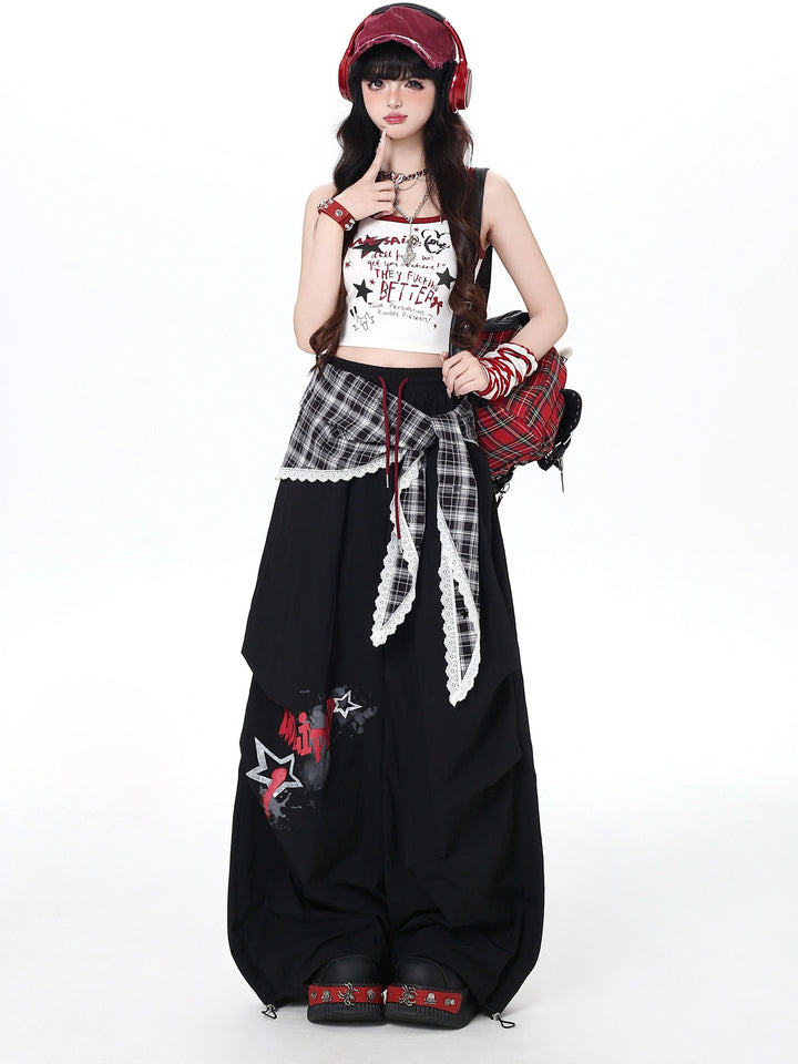 Y2K Plaid Layered Parachute Pants