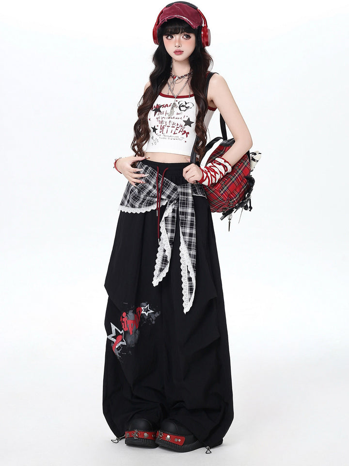 Y2K Plaid Layered Parachute Pants