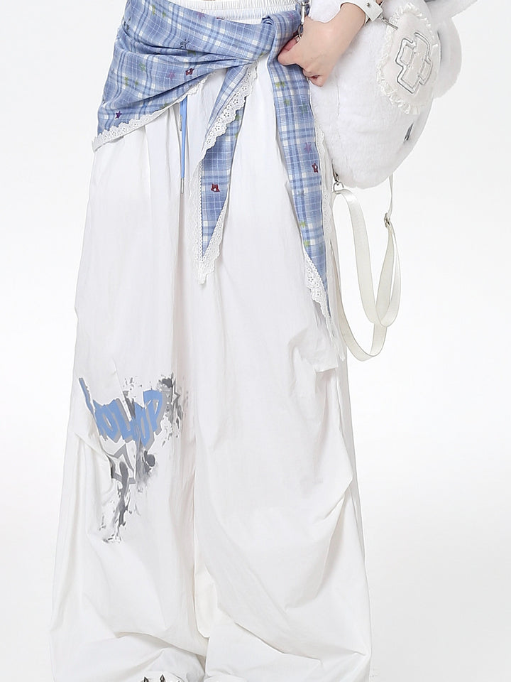 Y2K Plaid Layered Parachute Pants