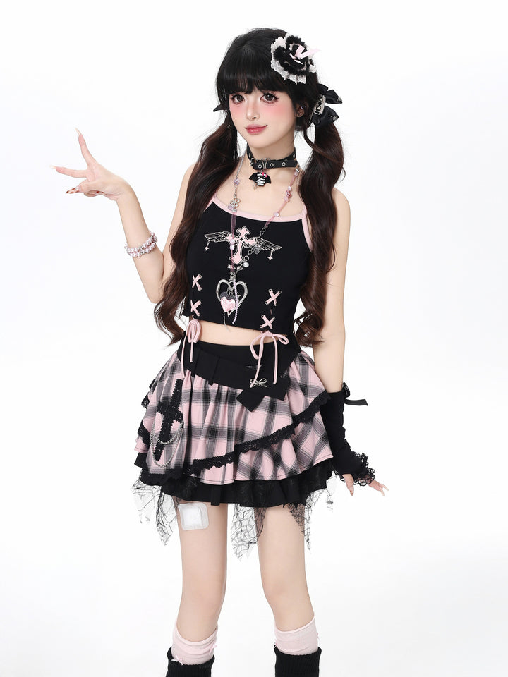 Asymmetric Waistband Plaid Mini Skirt