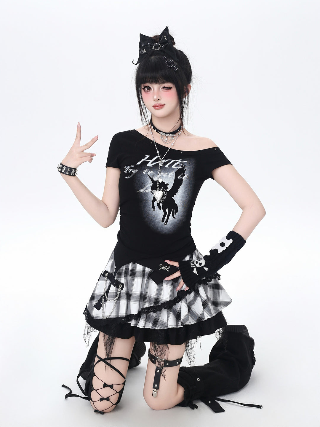 Asymmetric Waistband Plaid Mini Skirt