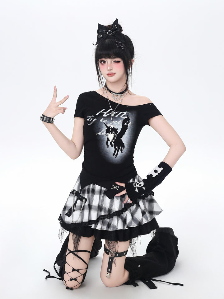 Asymmetric Waistband Plaid Mini Skirt