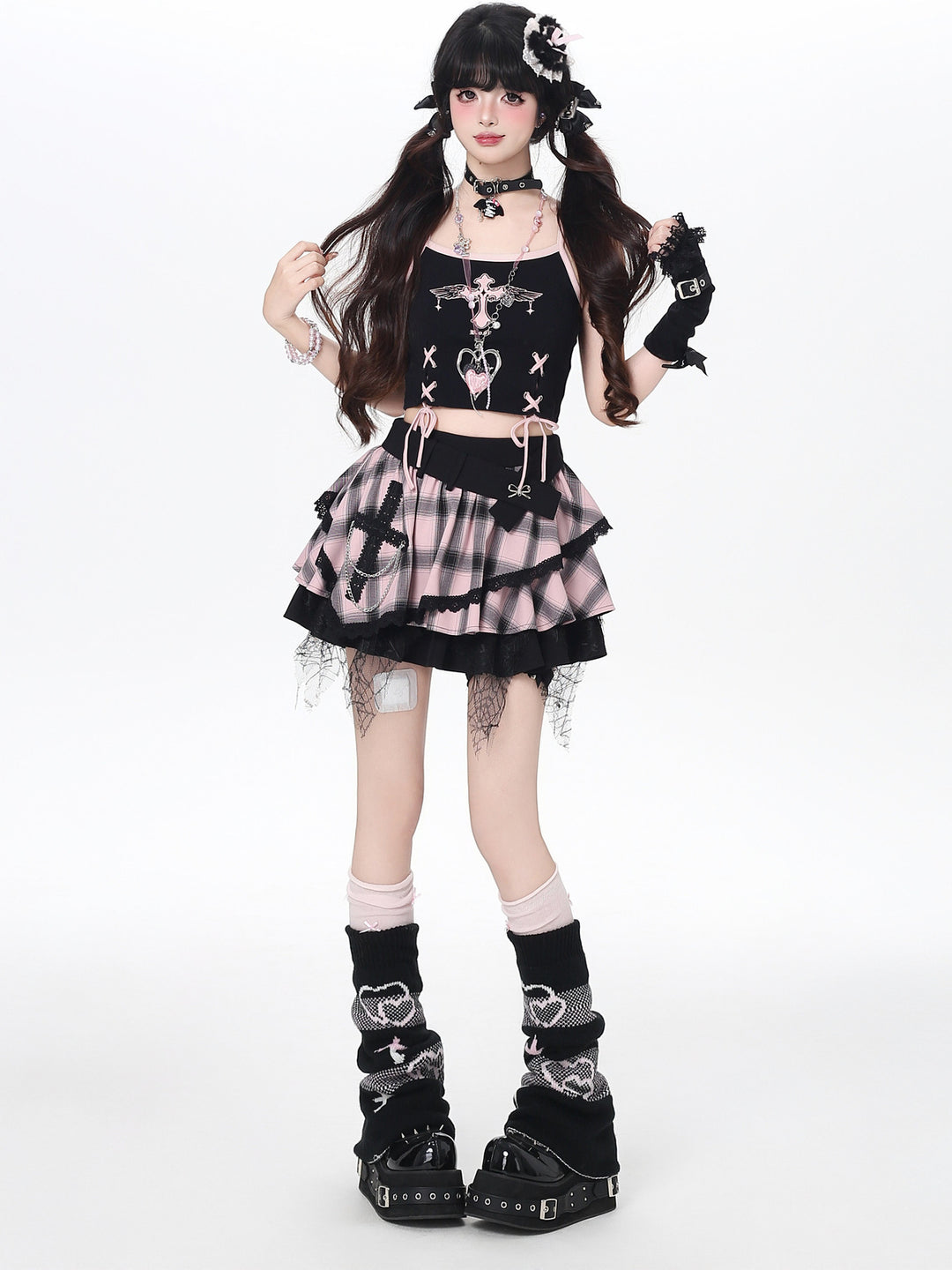 Asymmetric Waistband Plaid Mini Skirt