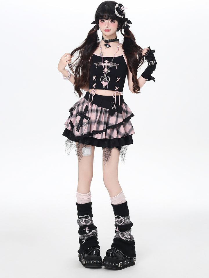Asymmetric Waistband Plaid Mini Skirt