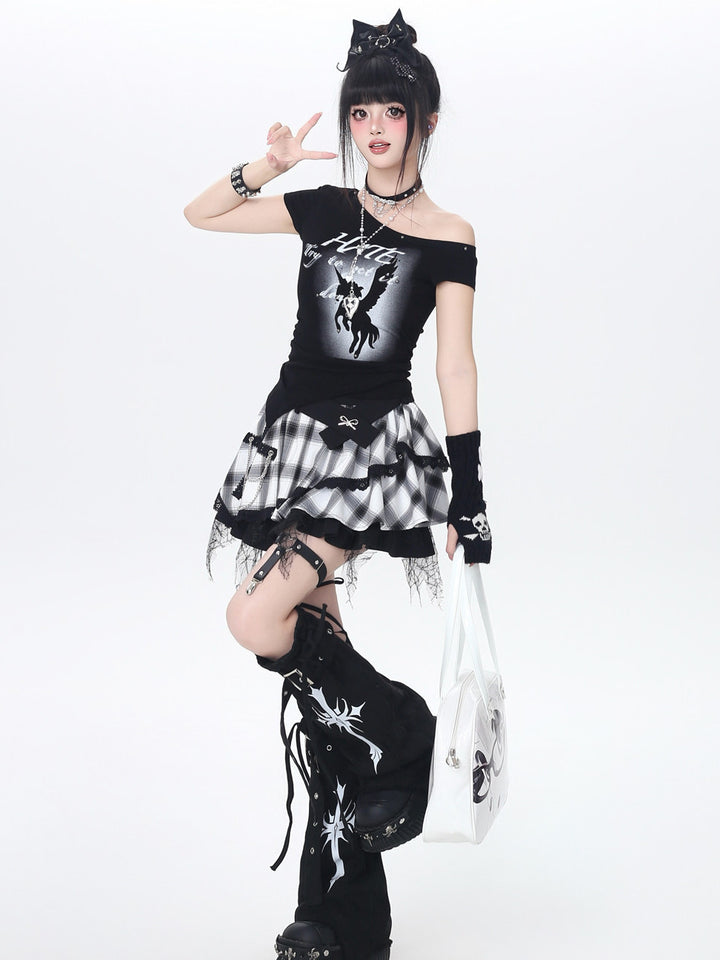Asymmetric Waistband Plaid Mini Skirt