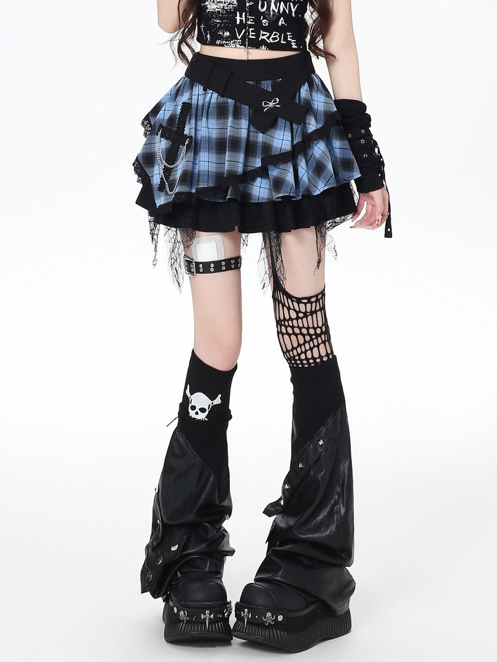 Asymmetric Waistband Plaid Mini Skirt