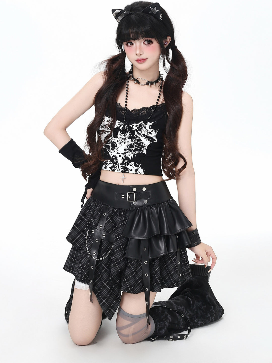 Y2K Plaid Harness Mini Skirt