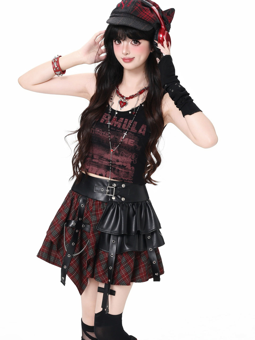 Y2K Plaid Harness Mini Skirt
