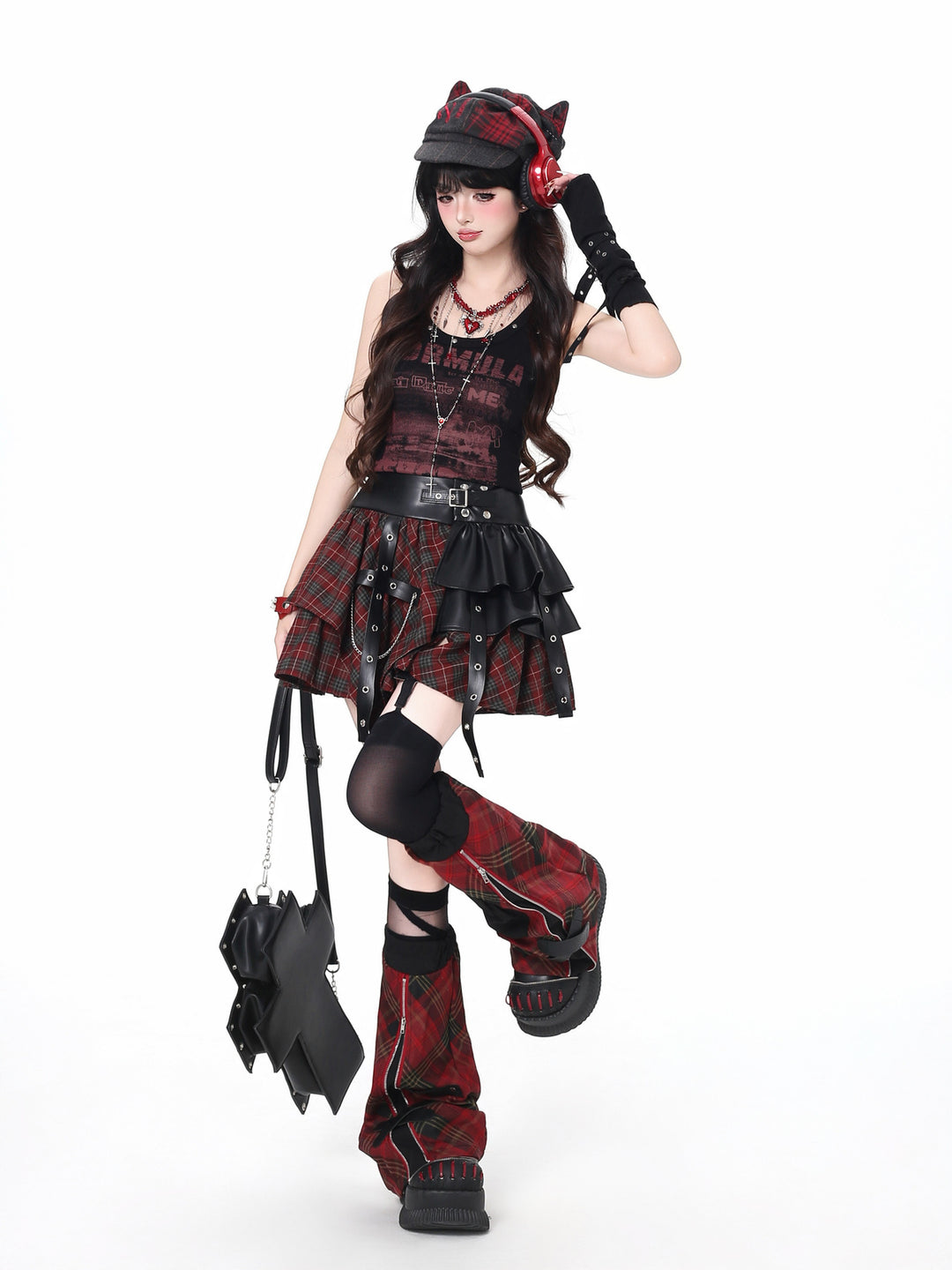 Y2K Plaid Harness Mini Skirt