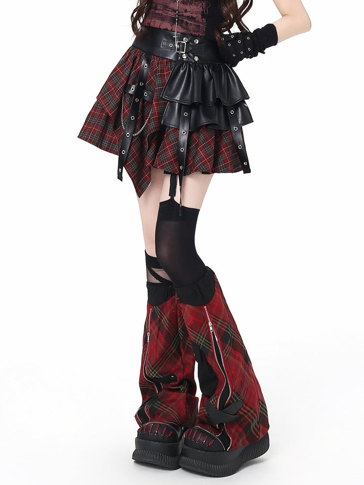 Y2K Plaid Harness Mini Skirt
