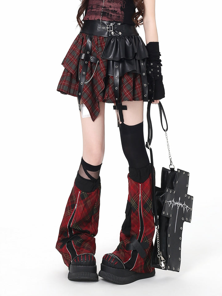 Y2K Plaid Harness Mini Skirt