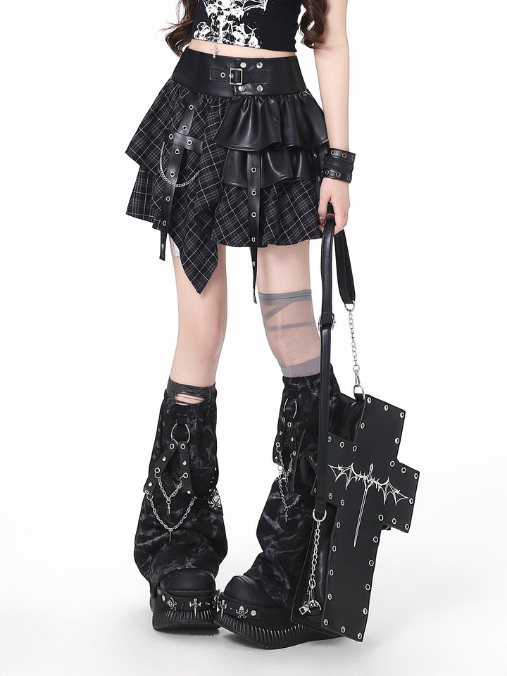 Y2K Plaid Harness Mini Skirt