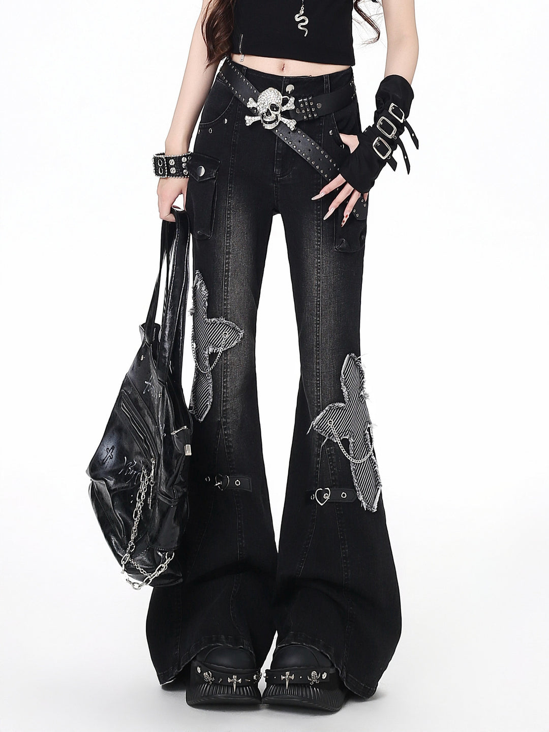 Gothic Patchwork Flare Jeans