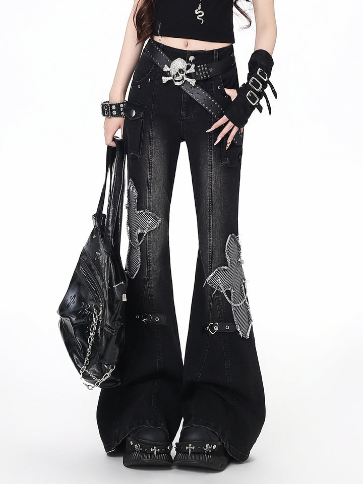 Gothic Patchwork Flare Jeans