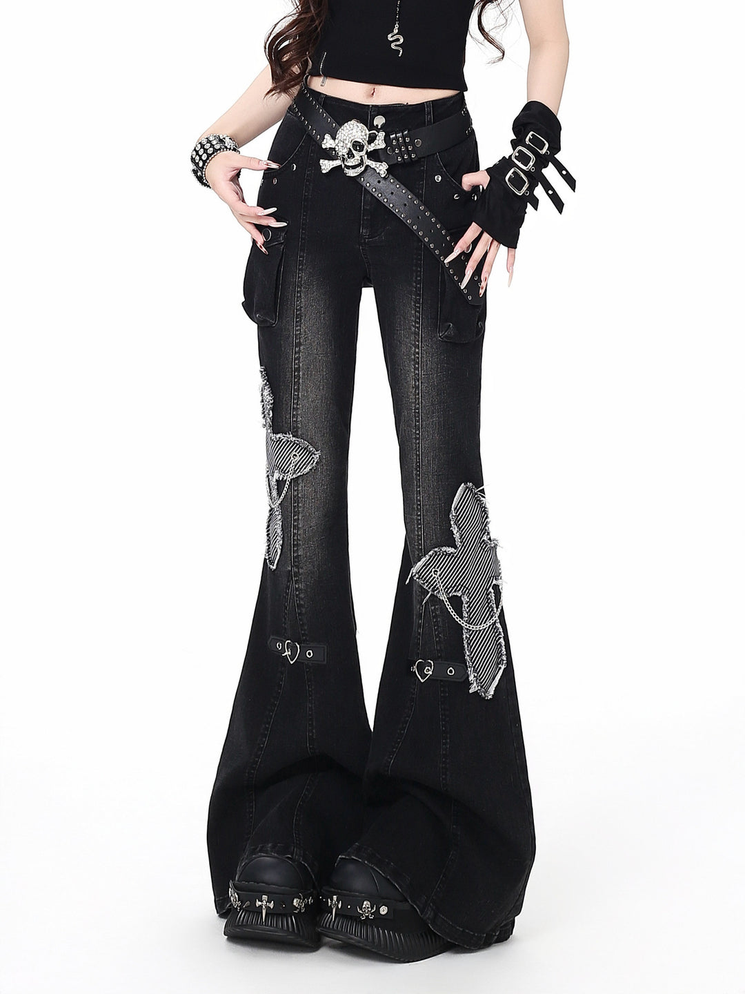 Gothic Patchwork Flare Jeans