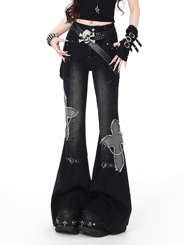 Gothic Patchwork Flare Jeans