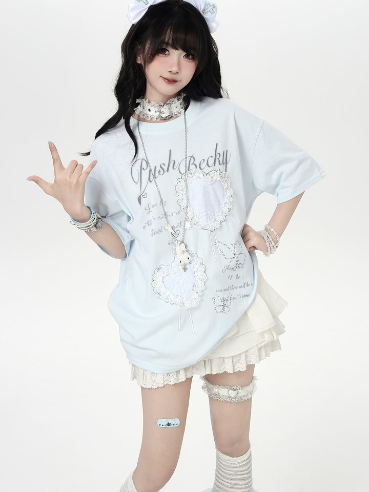 Balletcore Lace Heart Graphic T-Shirt