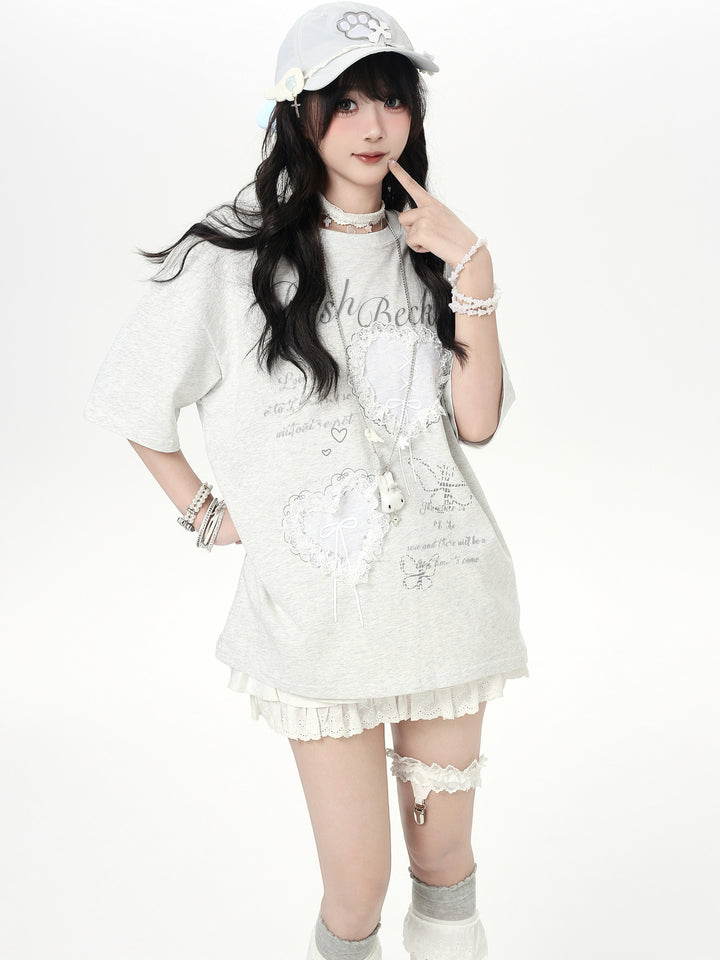 Balletcore Lace Heart Graphic T-Shirt