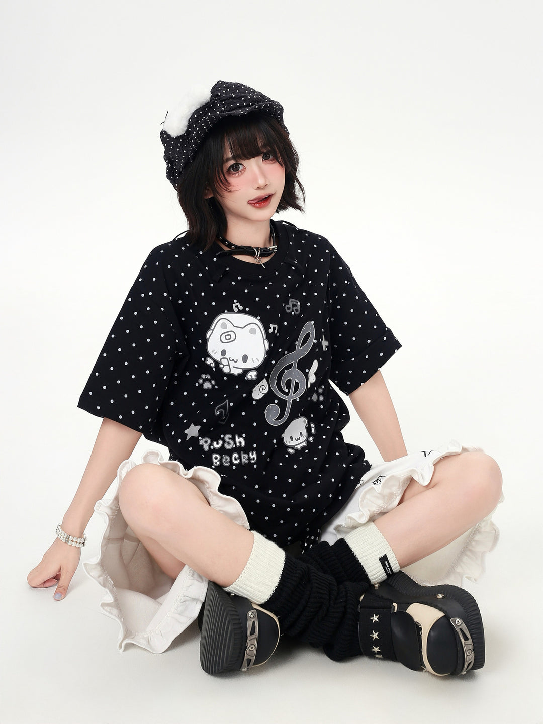 Kawaii Cat Music Graphic T-Shirt