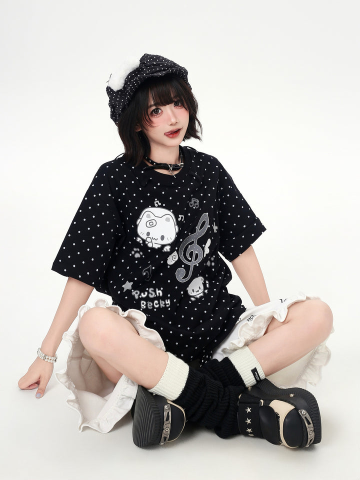 Kawaii Cat Music Graphic T-Shirt