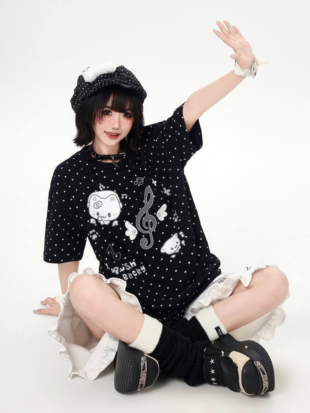 Kawaii Cat Music Graphic T-Shirt