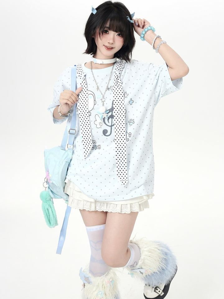 Kawaii Cat Music Graphic T-Shirt