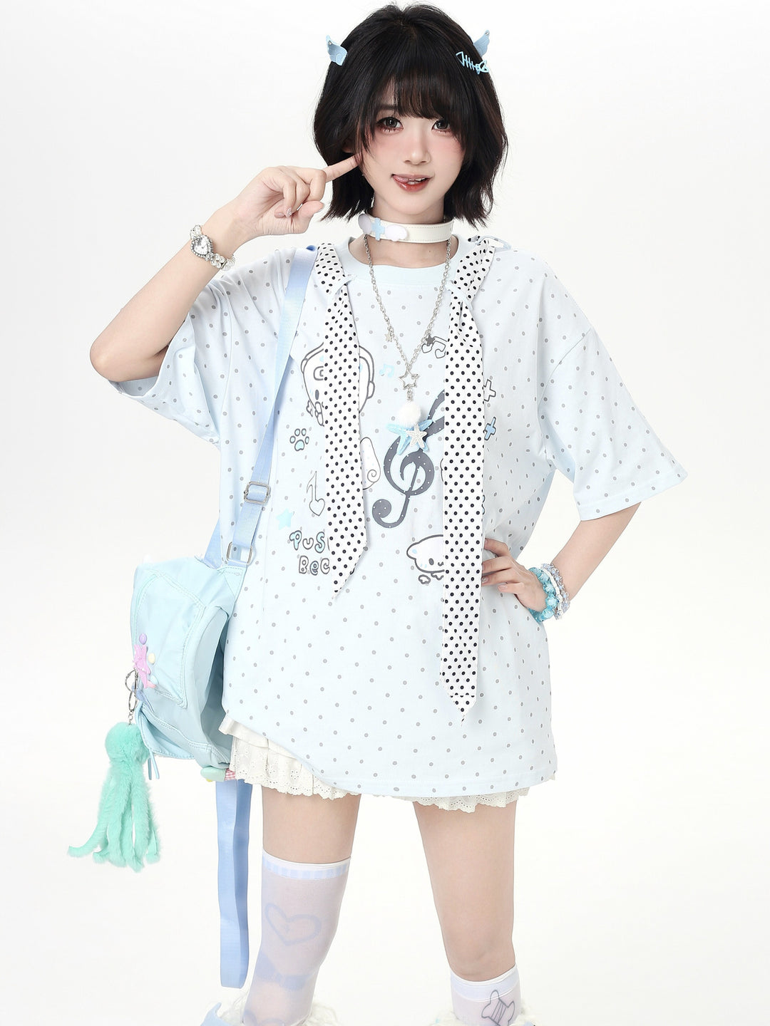 Kawaii Cat Music Graphic T-Shirt