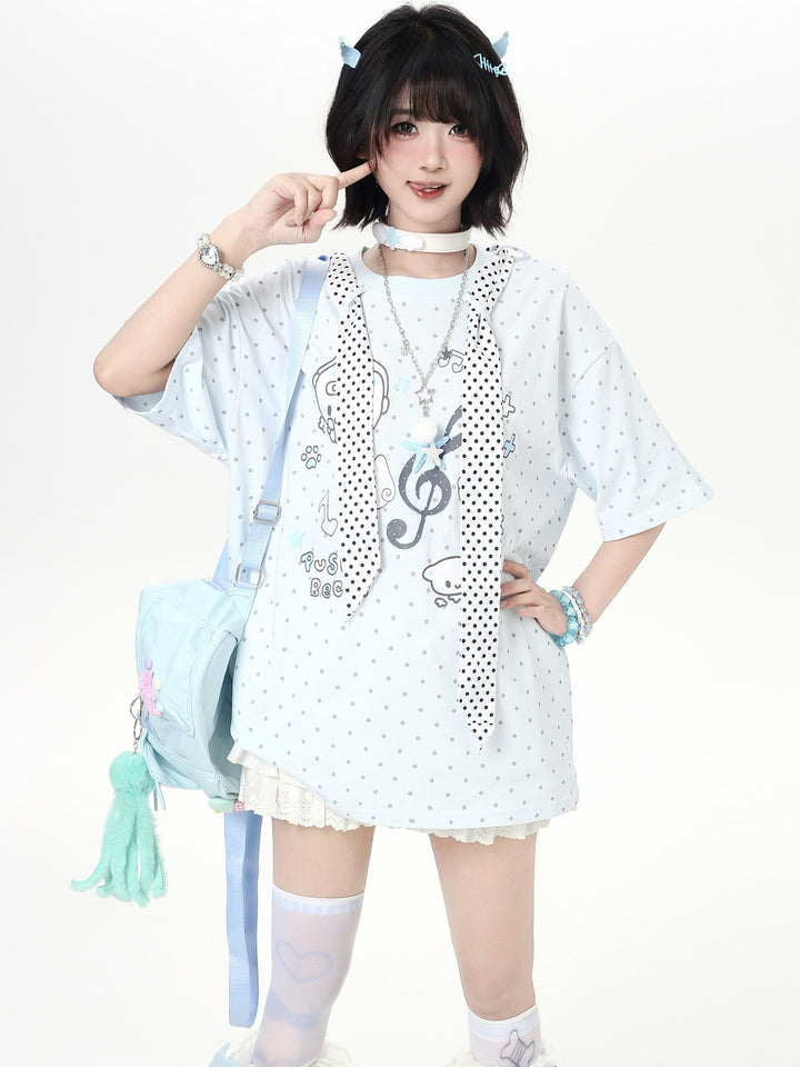 Kawaii Cat Music Graphic T-Shirt