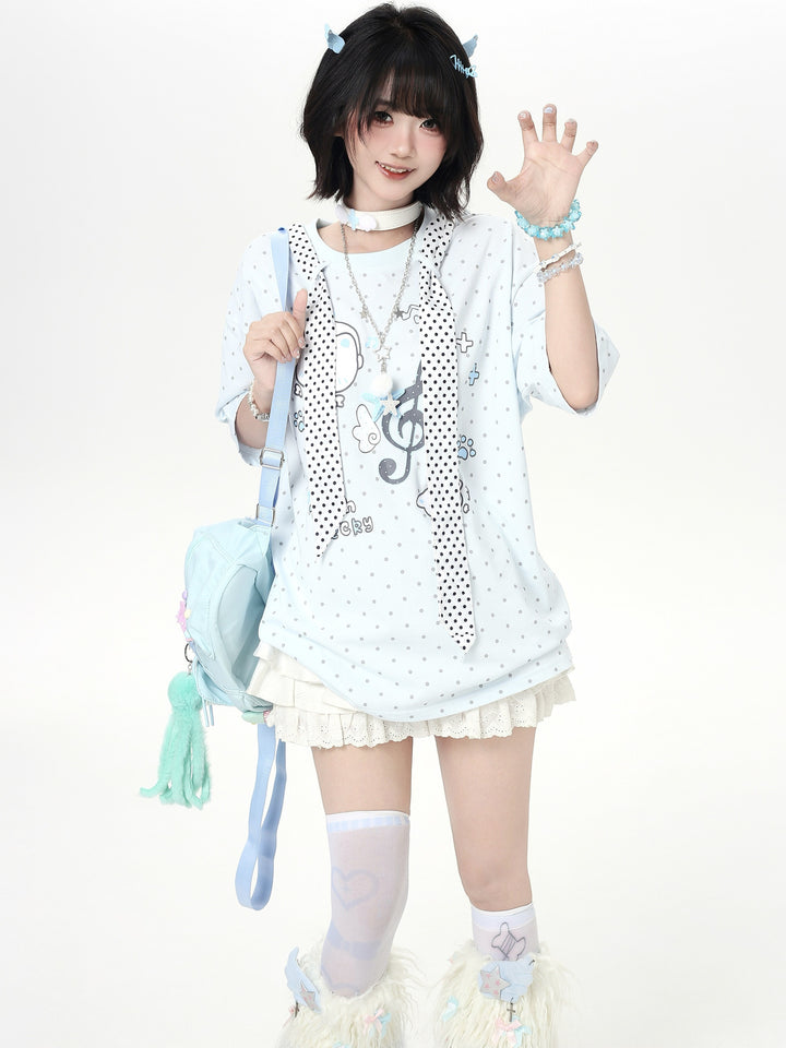 Kawaii Cat Music Graphic T-Shirt
