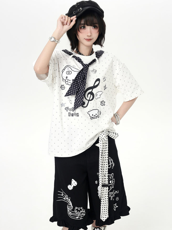 Kawaii Cat Music Graphic T-Shirt