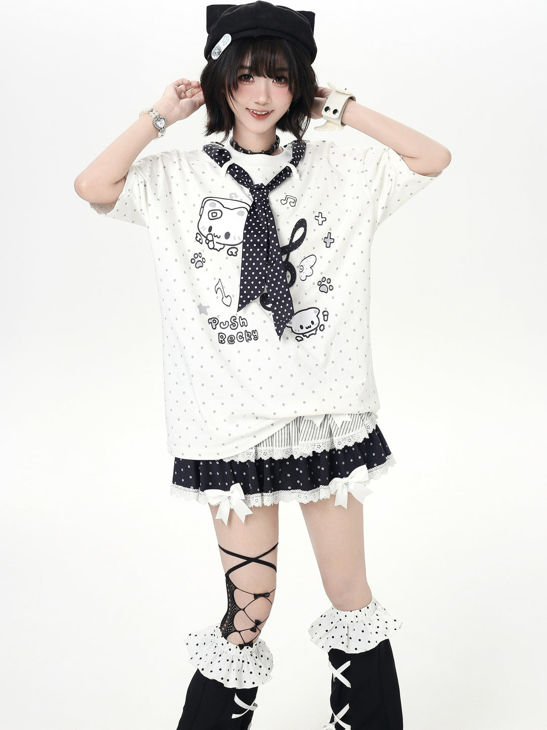 Kawaii Cat Music Graphic T-Shirt