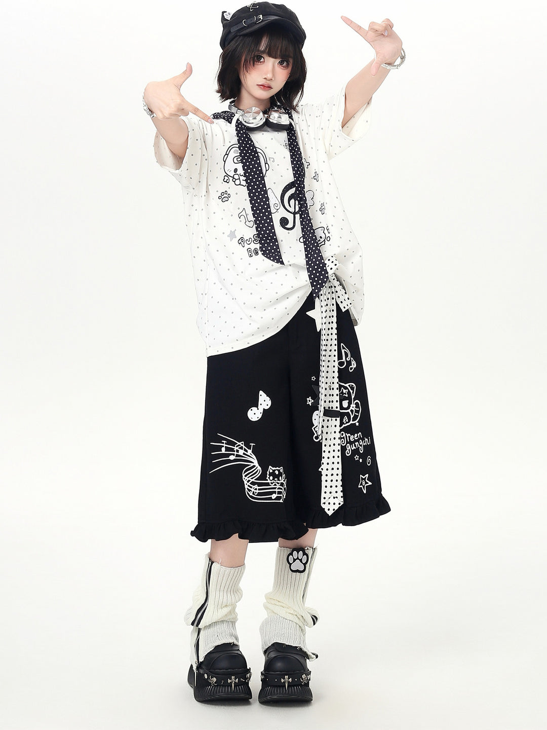Harajuku Cartoon Wide Leg Culottes