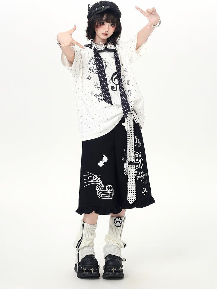 Harajuku Cartoon Wide Leg Culottes
