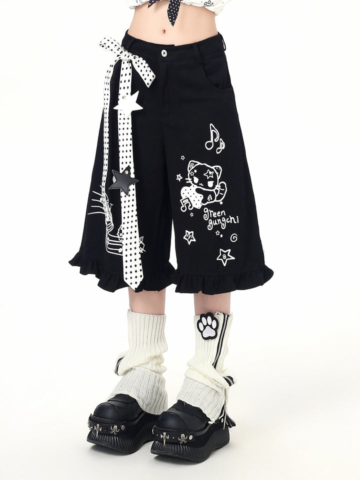 Harajuku Cartoon Wide Leg Culottes