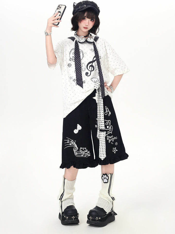 Harajuku Cartoon Wide Leg Culottes
