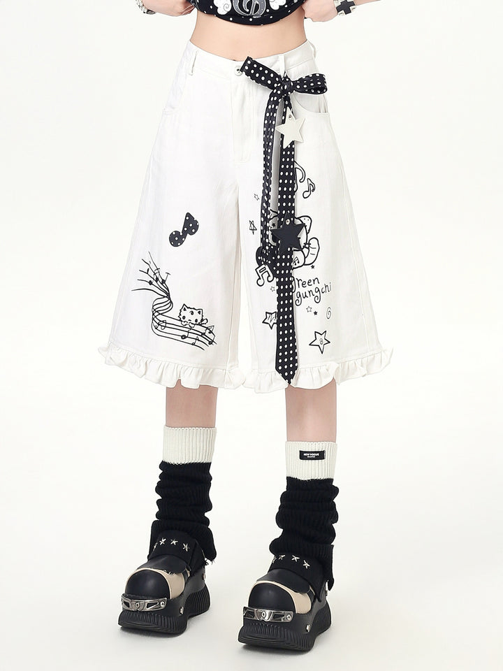 Harajuku Cartoon Wide Leg Culottes