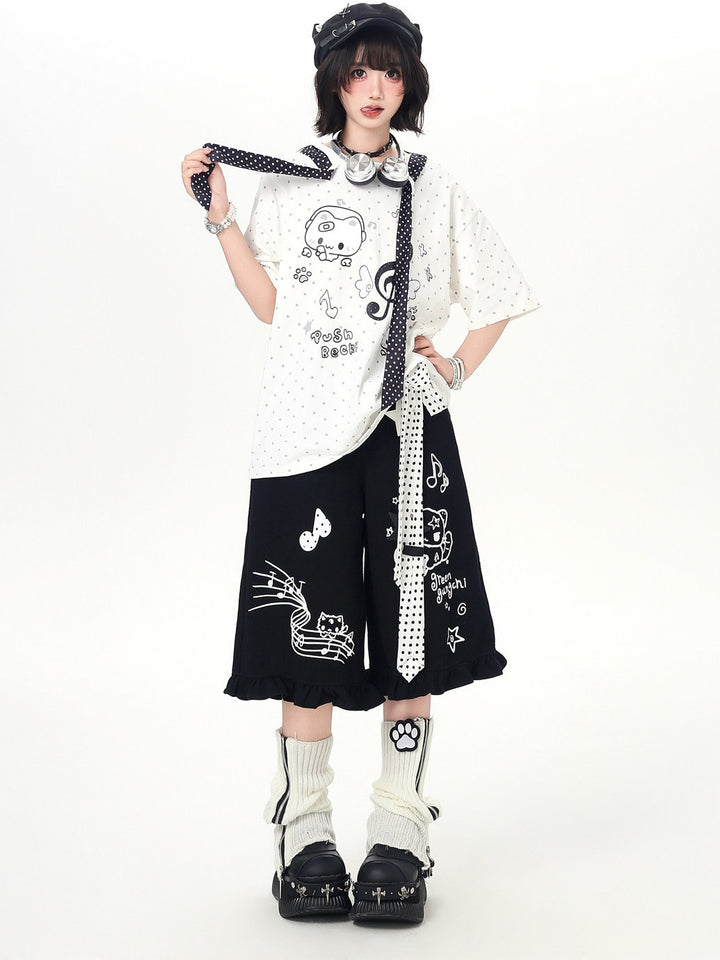 Harajuku Cartoon Wide Leg Culottes