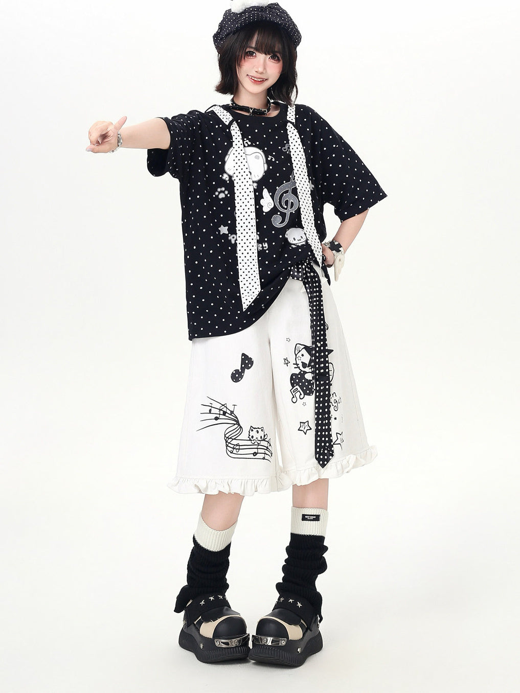 Harajuku Cartoon Wide Leg Culottes