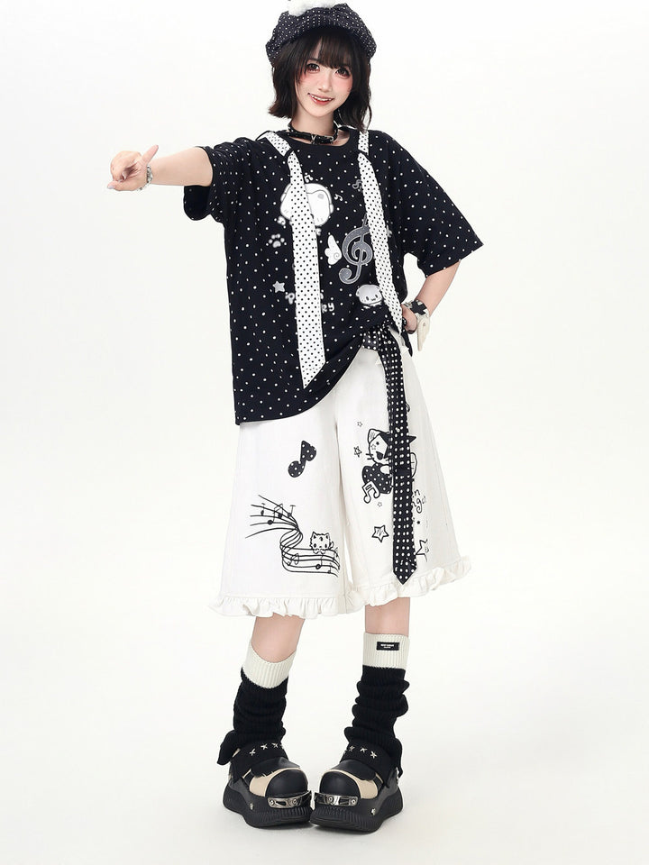 Harajuku Cartoon Wide Leg Culottes
