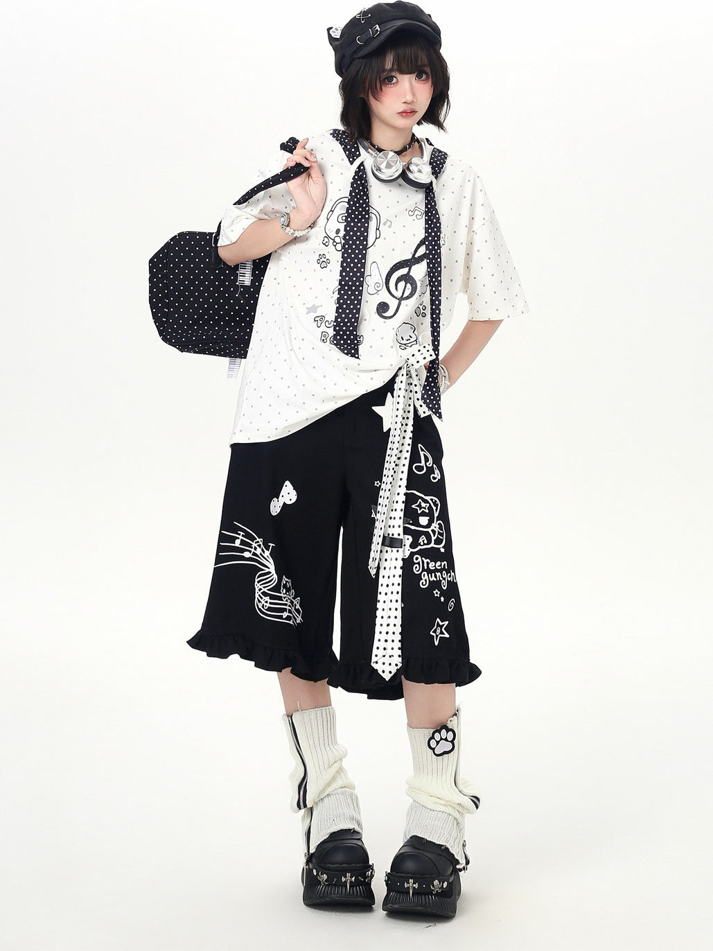 Harajuku Cartoon Wide Leg Culottes