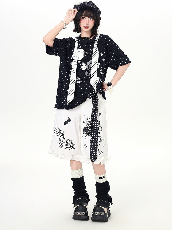 Harajuku Cartoon Wide Leg Culottes