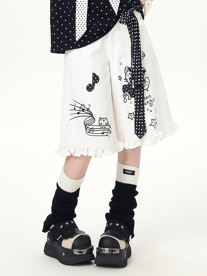 Harajuku Cartoon Wide Leg Culottes