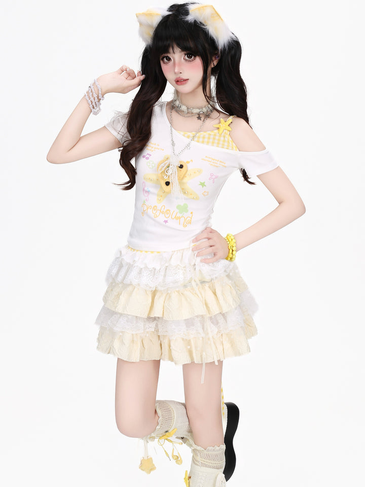 Y2K Starfish Asymmetric Baby Tee