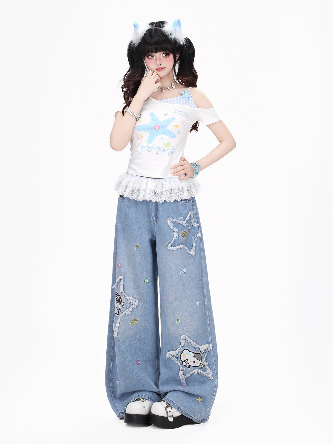 Y2K Starfish Asymmetric Baby Tee