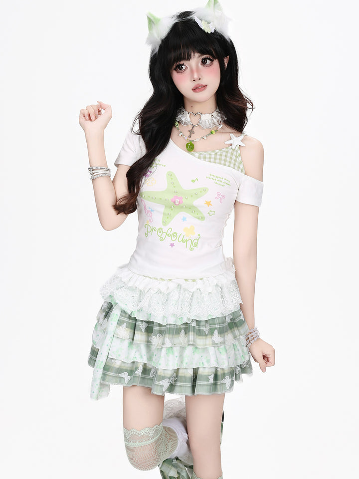 Y2K Starfish Asymmetric Baby Tee
