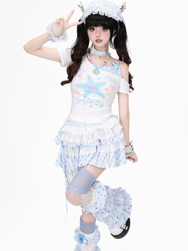 Y2K Starfish Asymmetric Baby Tee